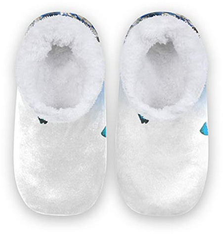 Rxyy Chaussons d'intérieur en polaire avec motif floral bleu hortensia et papillon pour femme et homme - Multicolore - multicolore, 39/40 EU