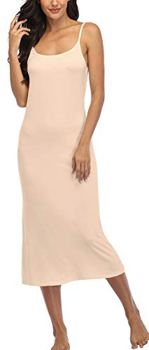 Summienlink Women's Full Slip for Under Dresses Sexy Long Sleeveless Nightgown Cami Dress (Nude, X-Large)