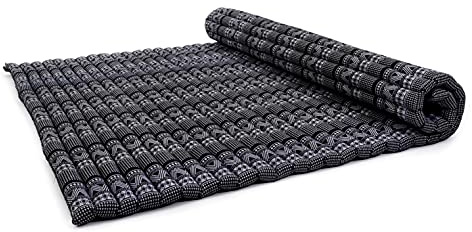 Leewadee - Foldable Floor Mattress - Japanese Roll Up Futon -Trifold Tatami Mat- Guest Floor Bed - Camping Mattress - Thai Massage Mat, Kapok Filled, 75 x 57 inches, Black White