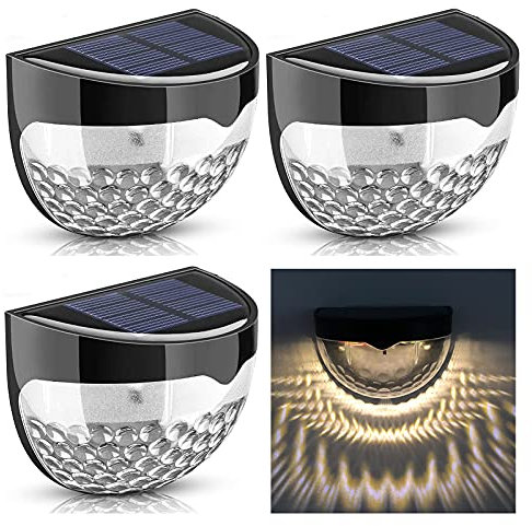 Gioyonil Solar Fence Light, Waterproof Solar Powered LED Wall Lights Outdoor Decorative Lamp for Garden Patio Yard Stairway Deck Door Gate Garage, 4 Pack Warm Light