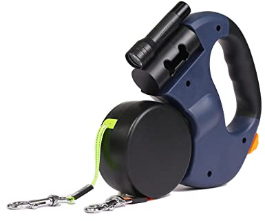 Galatée Laisse De Chien Rétractable, Laisse De Chien Extensible 3m avec Lampe De Poche LED, Double Corde De Traction Télescopique pour Petits Et Moyens Chiens De Moins De 20 Kg(Gris Foncé)