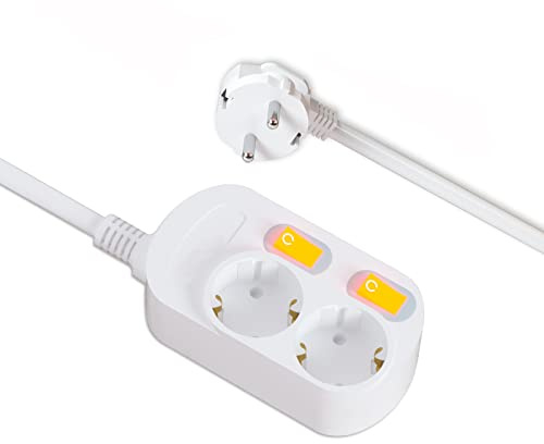 EVOELEC Steckdose Sinzeln Schaltbar Steckdosenleiste mit Überstromschutz 16A 250V (1.5M, 2 Fach)