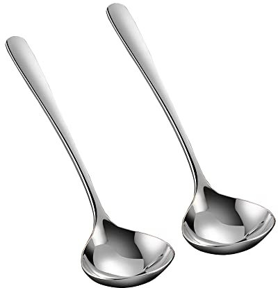 Wenkoni Lot de 2 petites louches à soupe, louches à sauce, cuillères à soupe, louches en acier inoxydable SUS 304 (18/10) de 24 cm (couleur : argent).