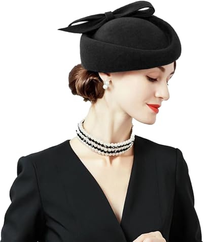 ORIDOOR British Style Pillbox Hat Women Church Wedding Winter Vintage Fascinator Beret 100% Wool Felt Hat with Veil