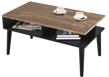 Couchtisch mit Ablagefläche 90 x 50 x 45 cm | Sofatisch | Kaffeetisch mit Elegant Füße, Wohnzimmertisch mit Holzbeine | Stabil | Einfach zu Montieren |