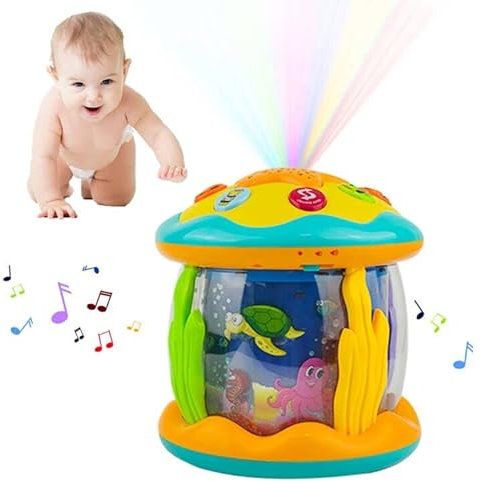 Locisne Ocean Rotating Music Projector Baby Sensory Toy, 8 Colourful Lights & 6 Types of Fun Music, Interactive Early Learning Education, Pacify Attracts Attention Infants Gift (old)