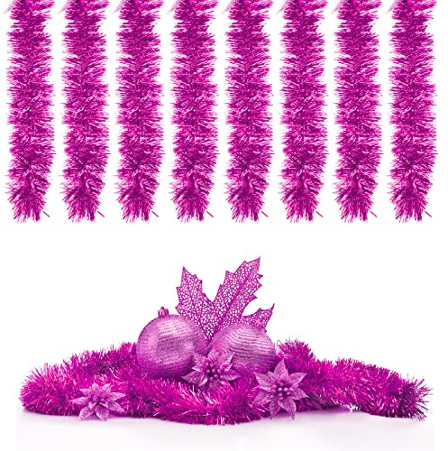 Weihnachtsbaum Lametta Girlande,8Pcs Glänzend Weihnachtsbaum Ornamente,Weihnachtsdeko Metallische Girlanden, Weihnachtsgirlanden,für Festliches Weihnachten Lamettaa,DIY Deko,Kindergeburtstag (RosaRot)