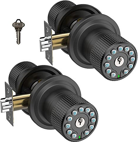 iulock Smart Door Knob with Keypad and Key,Keyless Entry Door Lock with Rubber Grip, Auto Lock,50 User Code,Waterproof, Easy to Install and Program for Bedroom (Matte Black Same Key 2 Pack)
