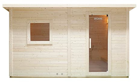 Home Deluxe - Outdoor Saunahaus TALO XL - für 5 Personen, inkl. Vorraum - Maße: 400 x 217 x 221 cm, Holz: Fichtenholz - inkl. Saunaofen und Saunazubehör I Gartensauna, Außensauna, Sauna