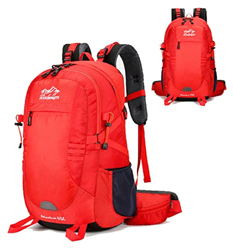 MYMM Wanderrucksack 40L Herren und Damen wasserdichter leichter Bergsteigerrucksack Outdoor-Wanderrucksack (Rot)