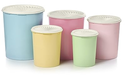 Tupperware Heritage Collection - Juego de 10 recipientes anidados en colores vintage, aptos para lavavajillas y sin BPA (5 recipientes, 5 tapas)