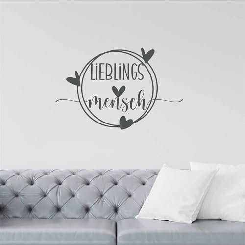 Indigos UG - Wandtattoo Wohnzimmer - Wandaufkleber Lieblingsmensch Kreis - Dunkelgrau 60x39cm - Aufkleber Kinderzimmer Schlafzimmer Küche Badezimmer Büro Dekoration
