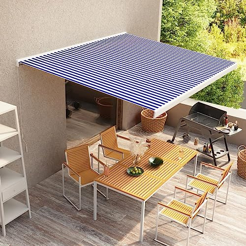 Terrassen-Markisen,Gelenkarmmarkise Manuelle Kassetten-Markise 350x250 cm Blau Und WeißIdeal FüR Den Einsatz Im Freien, Für Türen, Eingänge, Außenbereiche