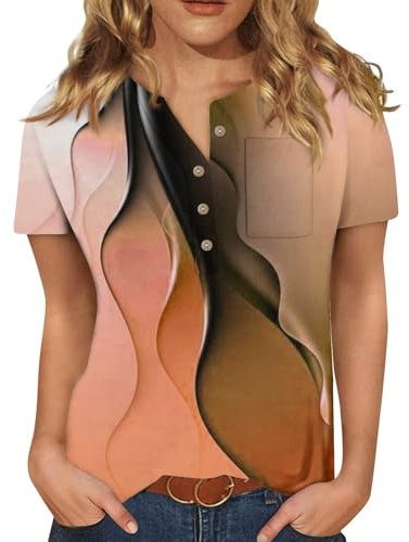 Tshirt Damen Damen Tunika Sommer Shirt Damen Blusenshirt Damen Business Outfit Damen Damen Tshirt Elegant Poloshirt Damen Blusen Damen Sommer Bluse Damen Bluse Kurzarm Damen（5-Orange,M）