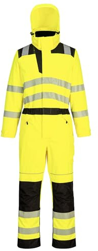 Portwest PW355 PW3 Hi-Vis Rain Coverall Waterproof | EN ISO 20471 Class 3, EN 343 Class 4:3, RIS 3279-TOM, Easy Access Cargo Pocket, Quick Dry Knitted Cuff, Durable, Workwear