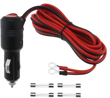 YINETTECH Zigarettenanzünder-Stecker auf O-Ring-Klemme Kabelbaumkabel mit Schalter EIN/AUS 12 V–24 V 16 AWG mit 15 A-Sicherung für Autogeräte Reifenpumpe Luftkompressor Reiniger 2 M