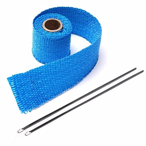 LIUCHUCHU Hitzeschutzband 1M Rolle Auto Motorrad Auspuffkrümmer Rohrisolierung Wärmewickelband mit 2 Kabelbindern 8 Farben for Moto Auto Zubehör Auspuff Hitzeschutzband(Blue)