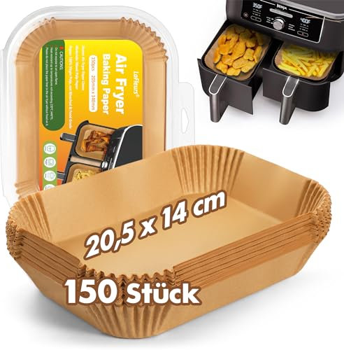 LaFleurs Carta Forno per Friggitrice ad Aria Doppio Cestello, 150 Pezzi 20,5x14cm Rettangolare Contenitori Fogli Air Fryer Accessori per Ninja AF300EU / AF400EU e Altri Doppio Zona AirfryerAir Fryer