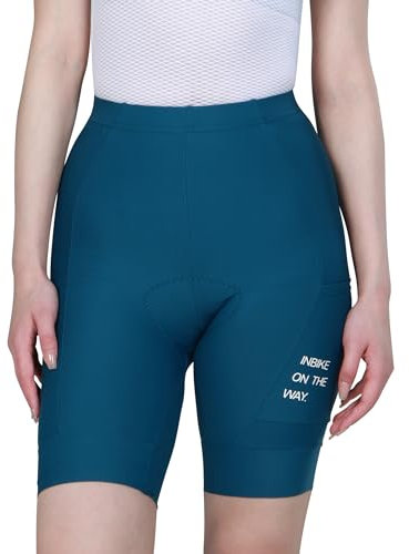 INBIKE Radlerhose Damen Gepolstert mit Tasche Kurz Sommer Sport Fahrradhose Radhose Sitzpolster Fahrrad Hose Rennrad Radsport Fahrradbekleidung Blau XL