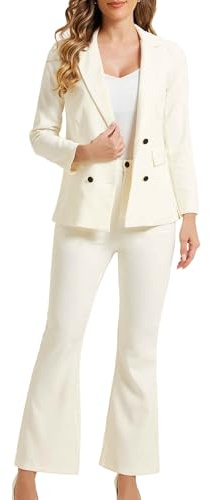 Allegra K Women's Work Suit for 2 Piece Jacket with Notched Lapel and Long Trousers, beige, M