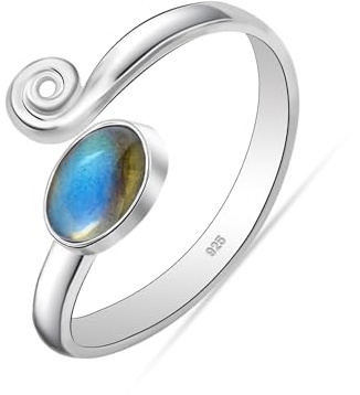 LeCalla 925 Sterling Silber Zehenringe für Frauen | Grau Blau Labradorit Stein Zehenring Midi Ring | Offen Einstellbare Handmade Edelstein Fuß Ring