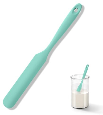 U-Taste Silicone Jar Spatula: 315℃ Heat Resistant Flexible Rubber Jar Scraper with Long and Slim Handle for Scraping Sauces Batters, Stirring Sourdough Starters, Fits for Small Containers (Aqua Sky) | Flexible Rubber Thin Sourdough Scraper with Long and Slim Handle for Scraping Sauces Batters, Stirring Starters, Containers