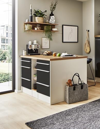 respekta Küche Kücheninsel Gabriel 150 cm mit Hängeregal Grau