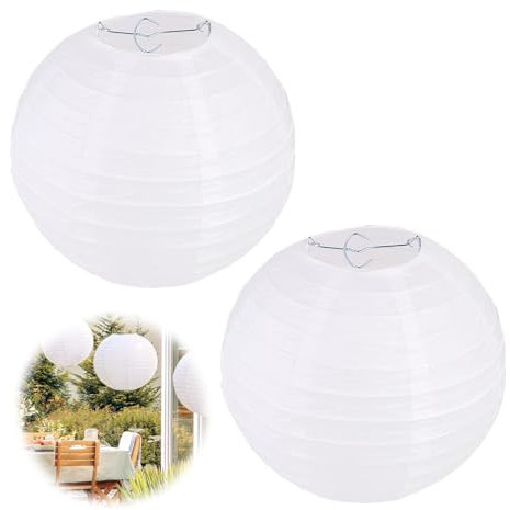2 pezzi Lanterne Cinesi, 20cm Lanterna di carta Rotonde, White Lanterne di carta da Appendere Decorazione per Decorazioni Domestiche, Feste e Matrimoni