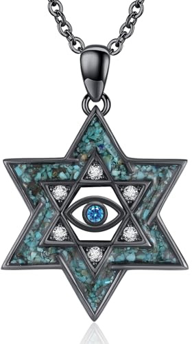 Midir&Etain Black Star of David Necklace 925 Sterling Silver Evil Eye Necklace Turquoise Jewish Star Pendant Jewellery Gifts for Women Girls