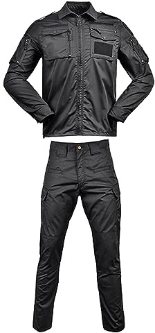 Caxndycing Combinaison de survêtement pour homme, veste et pantalon tactique, camouflage militaire, chasse, uniforme ACU, 2 pièces, combinaison tactique pour les activités de plein air, Noir , XL