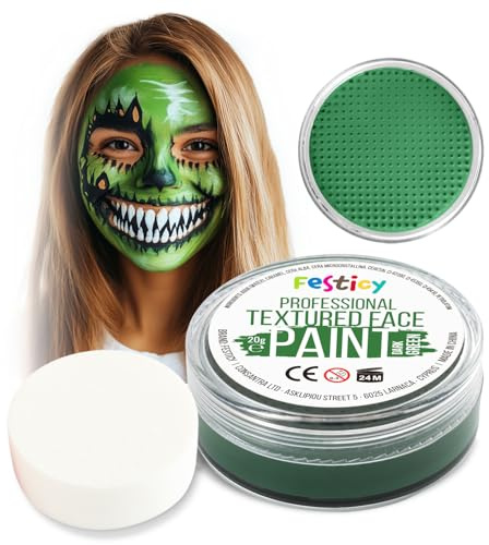 Festicy Profi Theaterschminke Dunkelgrün, 20g, inkl. Schwamm | EN 71-3 & Reach Zertifiziert | Ideal als Schminke Fasching & Karneval | Für min. 30 Gesichter | Kinderschminke, sicher & hautfreundlich