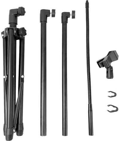 Schwarzes Mikrofonstativ mit Dreibeinigem Standfuß Höhenverstellbar | Metall mit Pvc Latex, Tragbar und Rutschfest, für Bühnen und Besprechungsräume