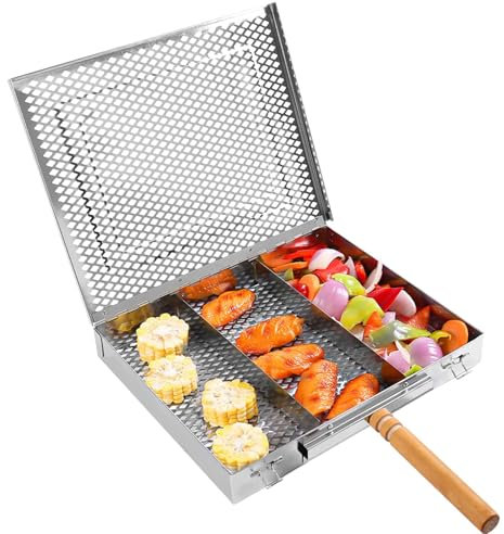 Grillkorb mit Griff,Grillkorb | Barbecue-Edelstahlkorb zum Grillen | Picknick-Kochutensilien, Grill-Fisch- und Gemüsekorb für Strandgrill, Abendessen, Bankett