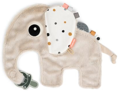 Done by Deer Cozy Friend Elphee Beige - Super weich und kuschelig Kuscheltuch mit Schnullerhalter und Beißring, 25 x 20 cm - Baby Kuscheltier, Schmusetuch - Stofftier-Schnuffeltuch