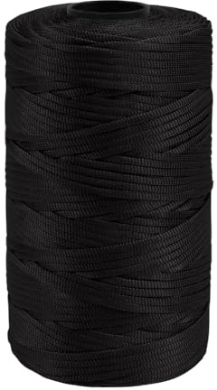 Cordoncino piatto in poliestere macramè da 2,5 mm x 180 metri, per lavorare a maglia e uncinetto scarpe, cappelli da sole, scarpe, borse, borse, cesti, ganci per piante, progetti decorativi (nero)