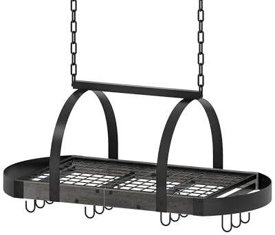 CHOEZON Küchenregal hängend, Küche Topfregal Deckenregal, Hängendes Küchenregal, Küchenutensilien-Organizer mit 12 S-Haken, Küchentopfhalter, platzsparend, Schwarz DTPR08BCC1