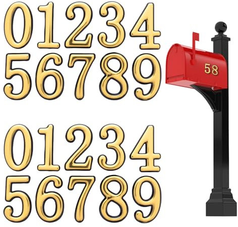 20 Stück Briefkasten Nummern 5,3 cm Gold 0-9 Selbstklebende Briefkastennummern, Klebezahlen Briefkasten Nummer Aufkleber mit Klebelaschen für Wohnhaus, Wohnung, Büro