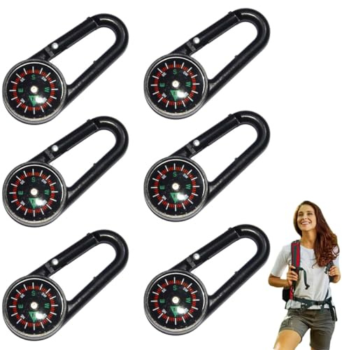 YAPKOLV 6 Pièces Boussole avec Mousqueton, Mini Boussole Porte-clés, Boussole Enfant pour Camping en Plein Air et Randonnée