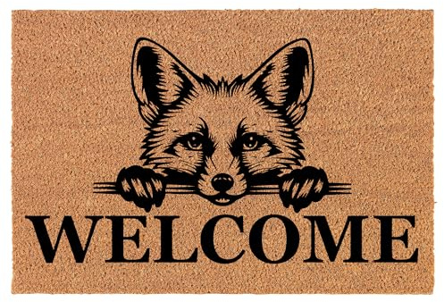 Welcome Doormat Coco Coir Door Mat Gift Welcome Peeking Fox (24 x 16)
