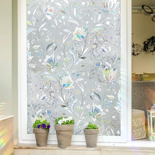 Sonnenschutzfolie Fenster 30 x 240 cm, Selbsthaftend Blickdicht, Entfernbar, Kein Kleber, Rückstandslose, Wiederverwendbar, Bad Milchglasfolie Scheibenfolie, Tulpe