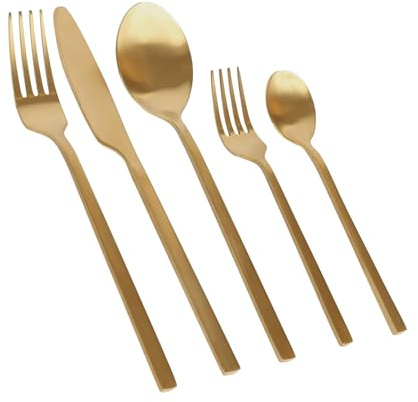 Argon Tableware 20 Piece Gold Stainless Steel Cutlery Set – Luxury Dining Set for 4 People with Knives, Forks, Spoons & Cake Forks – Dishwasher Safe Elegant Tableware