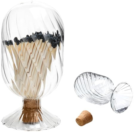 GEDEUBAN Helix Shaped Match Cloche Glass Holder, Upside Down Matches Holder for Scented Candle on Dining Table Fireplace Bathroom Decoration