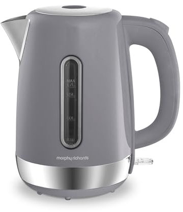 Morphy Richards Equip Kettle, 1.7L, 3Kw Rapid boil, Removable Limescale Filter, Easy View Water Gauge, Stainless Steel Case, Grey, 102787