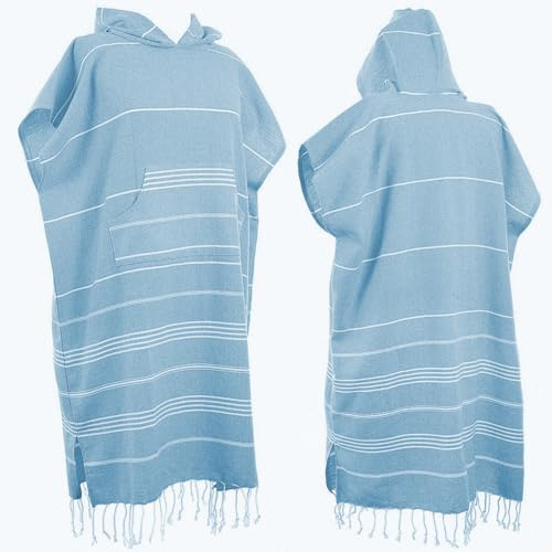 1 poncho in cotone turco grande, accappatoio da surf con cappuccio e tasca frontale, assorbente e indossabile, asciugamano da spiaggia con cappuccio, per adulti, uomo, donna, spiaggia, piscina e nuoto