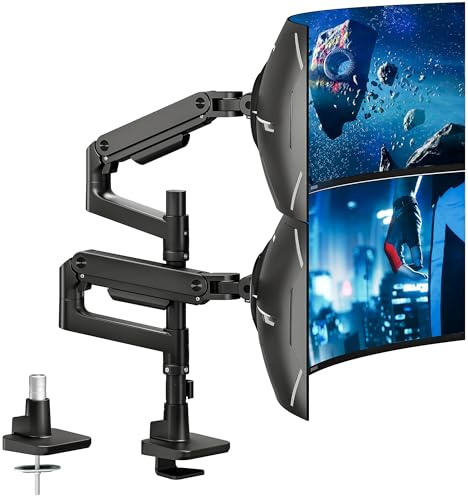 ARES WING Dual Monitor Arm for 17-49 Screens, Black | Ergonomic Gas Spring Gaming Arm Stand with Cable Management, Support Up to 44lbs, Tilt Swivel Rotate, VESA 75/100 mm