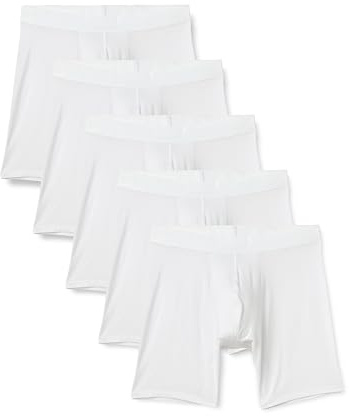 Amazon Essentials Men's Super Soft Modal Longer Length Boxer Briefs, White, XX-Large