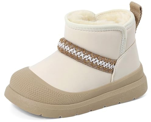 MK MATT KEELY Botas Niño Invierno Bota Nieve Impermeable Zapatillas Botines Exterior Cálido Niña con Suela de Antideslizante,Beige,EU 28