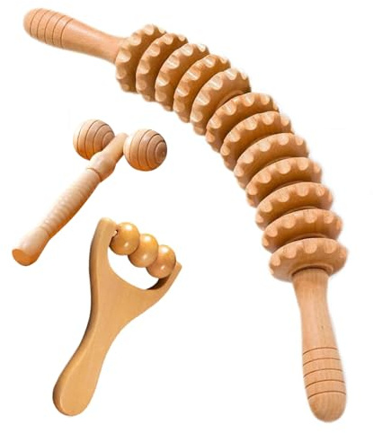 Puniama Wooden Massage Roller Stick – Lymphatic Drainage Massager Tool for Legs & Thighs, Beech Wood Therapy Cellulite Roller for Body Sculpting, Muscle Relief & Skin Smoothing – Maderoterapia Tool