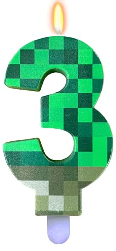 ParPix Pixelmotiv Kerze 3 Geburtstag Mädchen Junge, Pixels Geburtstagskerzen Zahlen 3, Grün 3 Geburtstagskerzen, Zahlen 3 Nummer Kerzen,Gaming Pixel Thema 3 Zahlenkerze,Videospiel Pixel Zahlen 3 Kerze
