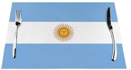 Mantel individual de PVC tejido con bandera argentina, 6 unidades, aislado, antideslizante, fácil de limpiar para mesa de comedor